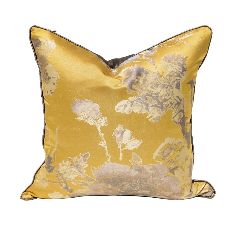 yellow Jacquard weave Satin Pillows Cushion cover Simplicity Modern Chinese American style sofa Bedside backrest Pillowin the Home Fabric , Pillow/Pillow category - from Buy2taobao.com to provide professional Taobao agent buy service