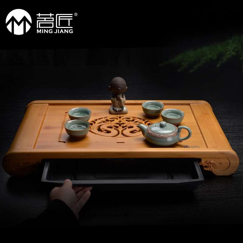 Kungfu Online tea set Bamboo tea tray solid wood Storage Drawer Chahai Teahouse medium , please trumpet Tea Trayin the Tableware , Tea set , Tea tray category - from Buy2taobao.com to provide professional Taobao agent buy service