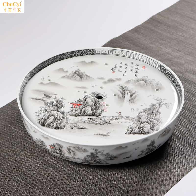 大号青花瓷双层储水圆形陶瓷茶盘茶海家用简约功夫茶具茶台茶托在类目 餐饮具, 茶具, 茶盘中 - 来自Buy2taobao.com提供专业的淘宝代购服务