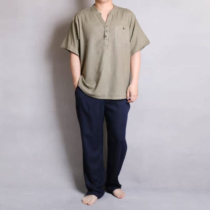 宽松夏季套装亚麻男爸爸装 中国风唐装薄款中老年休闲男 汉服短袖在类目 男装, 民族服装中 - 来自Buy2taobao.com提供专业的淘宝代购服务