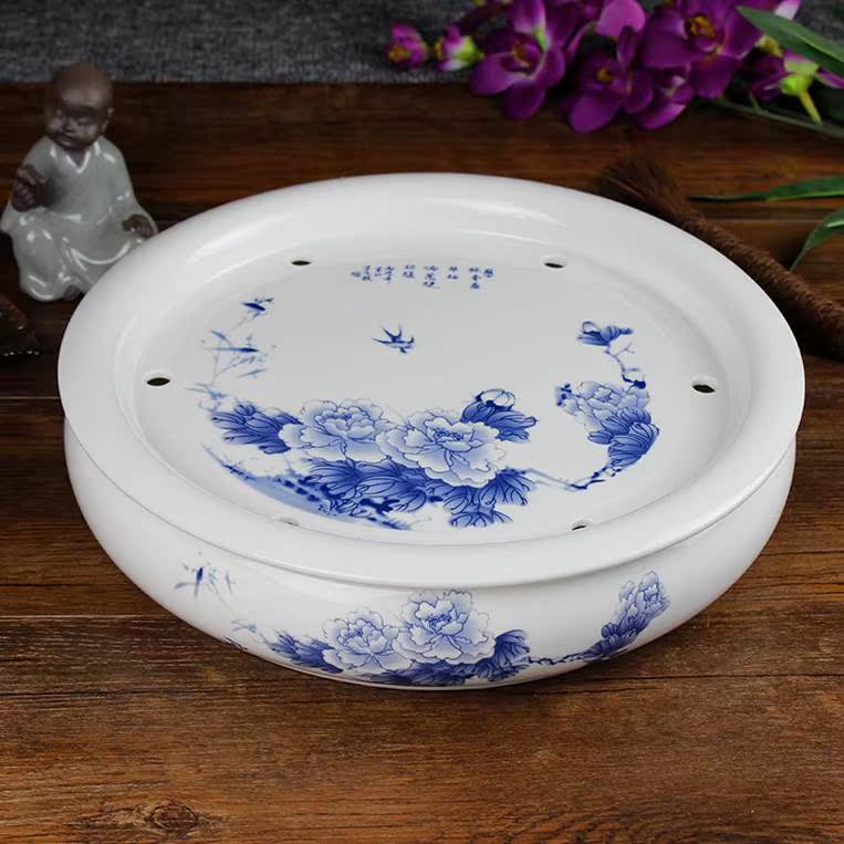青花瓷英寸12茶海双层功夫茶具茶盘圆形托盘储水家用大号陶瓷包邮在类目 餐饮具, 茶具, 茶盘中 - 来自Buy2taobao.com提供专业的淘宝代购服务