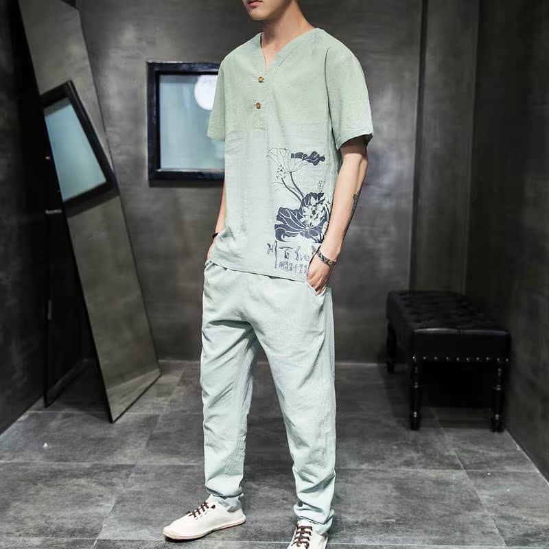 中国风夏季唐装汉服男装青年古风男士仙气亚麻棉麻中山装套装古装在类目 男装, 民族服装中 - 来自Buy2taobao.com提供专业的淘宝代购服务