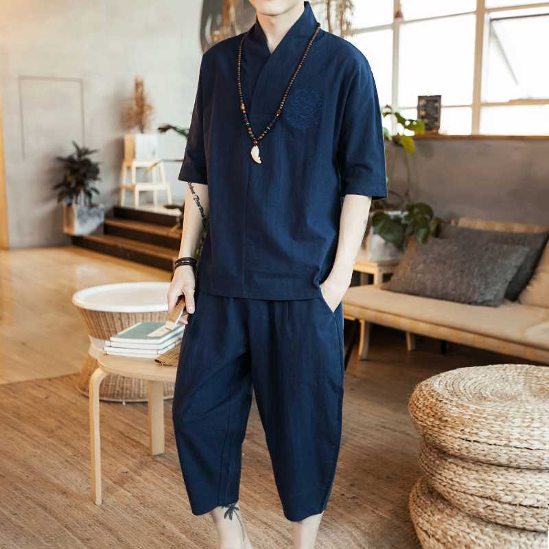 夏季汉服男古风古装短袖T恤套装宽松阔腿裤中国风唐装男装禅服潮|ruв категории Мужская одежда, национальная одежда - от Buy2taobao.com для оказания профессиональной услуги покупки агента Taobao