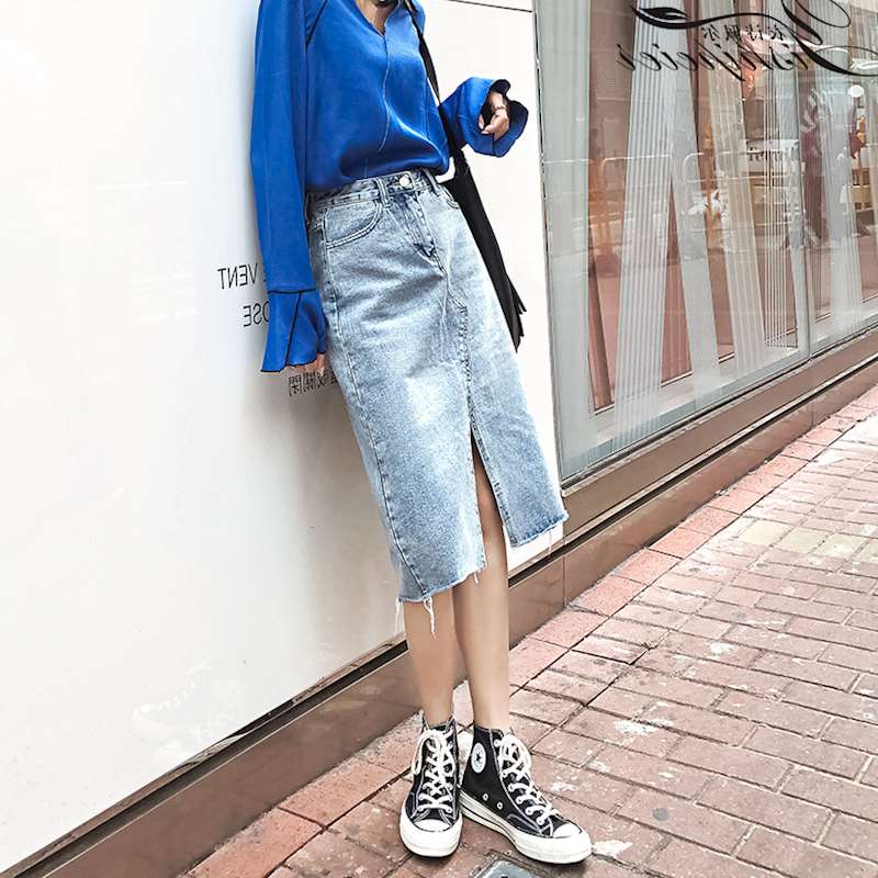 2019春夏装新款高腰牛仔裙女中长款开叉毛边不规则a字一步半身裙|msdalam kategori Butik wanita / wanita, skirt - dari Buy2taobao.com untuk memberikan perkhidmatan ejen Taobao profesional membeli