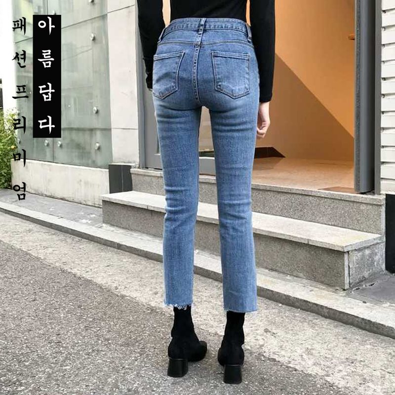 2019夏季新款八分小直筒牛仔裤女高腰韩版毛边九分宽松弹力阔腿裤在类目 女装/女士精品, 牛仔裤中 - 来自Buy2taobao.com提供专业的淘宝代购服务