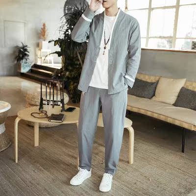 夏中国风中式青年短袖套装男装亚麻古装棉麻复古风汉服外套唐装潮|ruв категории Мужская одежда, национальная одежда - от Buy2taobao.com для оказания профессиональной услуги покупки агента Taobao