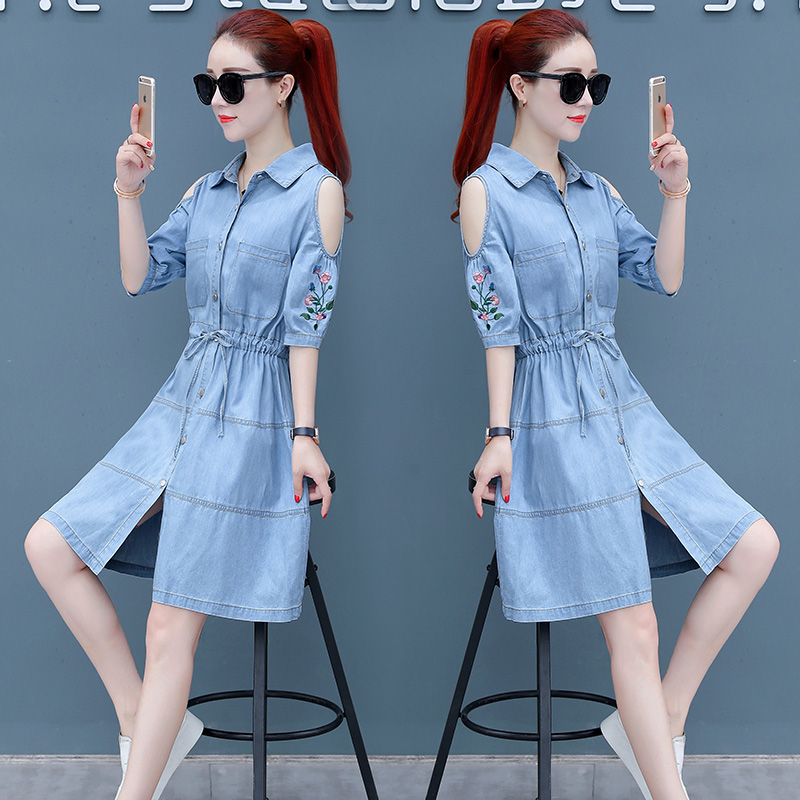 Denim Dress Women's wear 2019 new pattern summer Korean Edition Embroidery strapless Waist temperament Mid length version A word skirtin the Personalized custom/Design Services/DIY , Custom clothing bags , Custom clothing , Overalls/Uniforms/Business service tailored category - from Buy2taobao.com to provide professional Taobao agent buy service