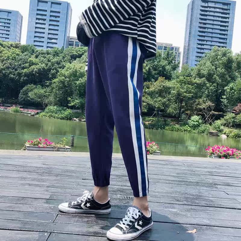 2018 man Autumn Thin section Color matching stripe motion Easy Casual pants Trend Korean Edition Haren Feet Ninth pantsin the Men's clothing, Casual pants category - from Buy2taobao.com to provide professional Taobao agent buy service