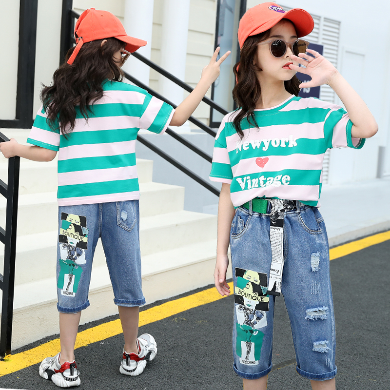 2019新款女童洋氣時尚潮夏裝兒童裝大童夏季時髦韓版牛仔兩件套裝在類目 童裝/嬰兒裝/親子裝, 套裝中 - 來自Buy2taobao.com提供專業的淘寶代購服務