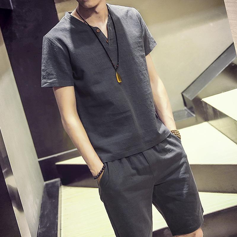 Chinese style summer Men's Flax suit Cotton and hemp Short sleeved T-shirt Embroidery Hanfu Zen Tang costume National Costumein the Men's clothing, T-shirt category - from Buy2taobao.com to provide professional Taobao agent buy service