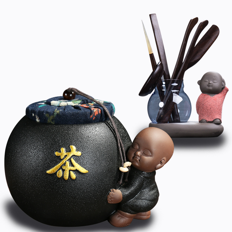 創意陶瓷茶葉罐紫砂小黑檀木六君子套裝家用和尚密封罐小號存茶罐在類目 餐飲具, 茶具, 茶葉罐中 - 來自Buy2taobao.com提供專業的淘寶代購服務