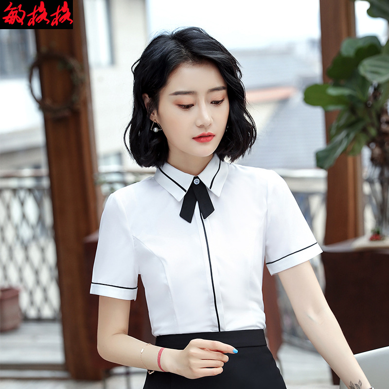 保罗霸柒夏季职业拼色短袖衬衫女 2018韩版修身显瘦正装OL气质时|ruв категории Женская одежда, костюм - от Buy2taobao.com для оказания профессиональной услуги покупки агента Taobao