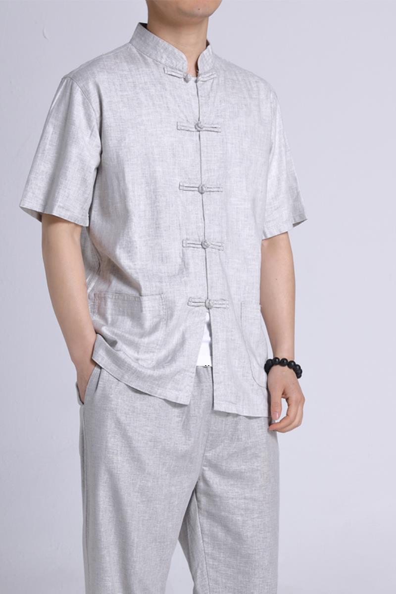 短袖唐装中年夏季男棉麻新款衬衫中式立领套装盘扣亚麻汉服两件套在类目 男装, 民族服装中 - 来自Buy2taobao.com提供专业的淘宝代购服务