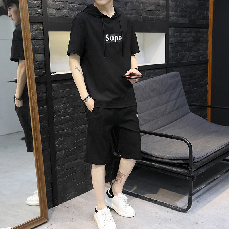 【两件套】短袖T恤男套装2019春夏季新款短裤两件套韩版潮流五分|msdalam kategori Aksesori/Belt kulit/Hat/Muffler, aksesori lain - dari Buy2taobao.com untuk memberikan perkhidmatan ejen Taobao profesional membeli