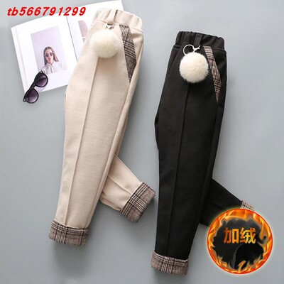 。女童裤子加绒外穿宽松秋冬韩版中大童儿童毛呢长裤女孩洋气休闲