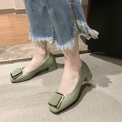 配裙子的单鞋女粗跟中跟4cm网红少女高跟鞋方扣软皮舒适仙女鞋女