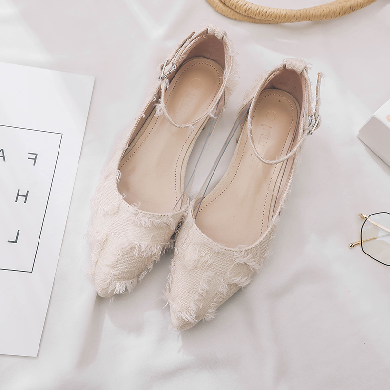 Low-heel Flat bottom Women's shoes Tip Shallow mouth Belt buckle Women's Shoes Spring Mesh cloth tassels Baotou Single shoes With crudein the Women's Shoes, Low shoes category - from Buy2taobao.com to provide professional Taobao agent buy service