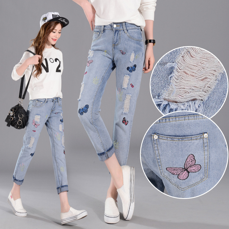 2019 Embroidery Jeans summer Show thin Versatile Paige Women's wear Feet Haren pants Easy hole Ninth pantsin the Women's clothing/Boutique , Jeans category - from Buy2taobao.com to provide professional Taobao agent buy service