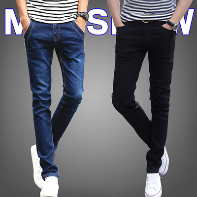 加绒男士牛仔裤男秋冬季厚款修身小脚裤青少年学生男裤韩版长裤子