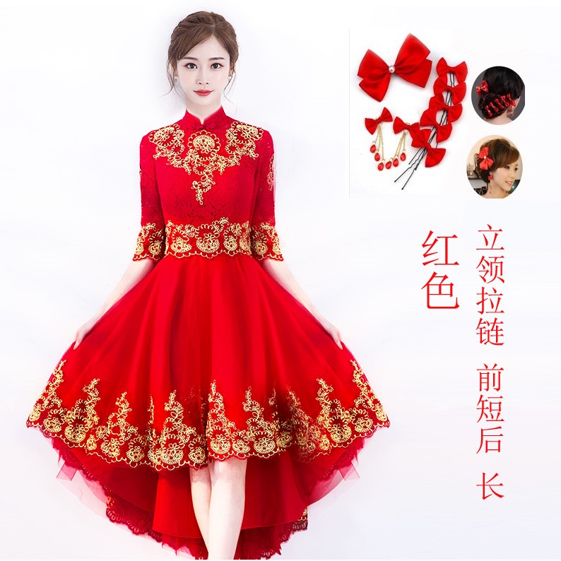 新娘结婚敬酒服2017中式秋冬季修身酒红色长款新款晚礼服连衣裙女在类目 女装/女士精品, 婚纱/旗袍/礼服, 礼服/晚装中 - 来自Buy2taobao.com提供专业的淘宝代购服务