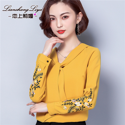 2019秋冬新款女装雪纺打底衫女长袖衬衫百搭t恤chic早秋上衣慵懒