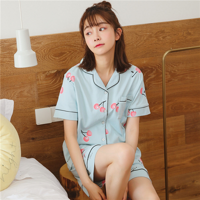 靓雪琪睡衣女夏季纯棉短袖薄款两件套装甜美可爱学生韩版家居服
