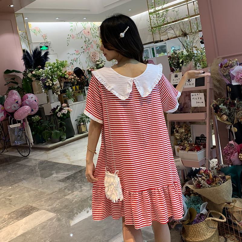 孕妇连衣裙中长款长裙2019新款韩版潮妈条纹宽松时尚款孕妇装夏装在类目 孕妇装/孕产妇用品/营养, 孕妇装, 连衣裙中 - 来自Buy2taobao.com提供专业的淘宝代购服务