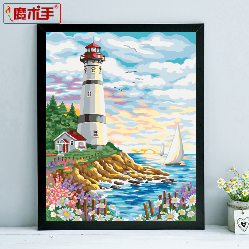 魔术手数字油画diy手绘 手工自画 风景客厅卧壁画装饰画 湖边城堡|msdalam kategori Aksesori rumah, lukisan hiasan, DIY/Lukisan digital - dari Buy2taobao.com untuk memberikan perkhidmatan ejen Taobao profesional membeli