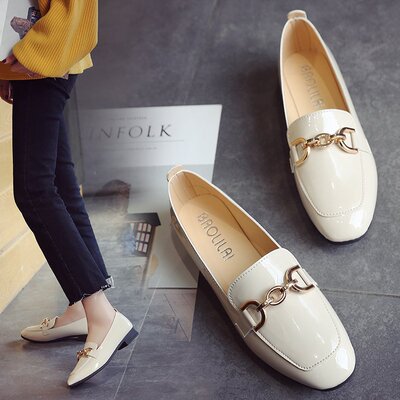 2018春季新款英伦风女鞋小皮鞋春款韩版百搭方头漆皮浅口单鞋女潮