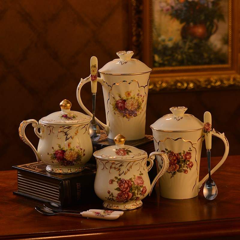 精致杯子 欧式 宫廷风冲泡早餐咖啡杯带盖勺陶瓷简约优雅下午茶杯在类目 餐饮具, 咖啡器具, 咖啡杯中 - 来自Buy2taobao.com提供专业的淘宝代购服务