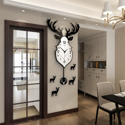 北欧创意时尚挂表北欧鹿头钟表挂钟客厅个性简约艺术装饰时钟家用
