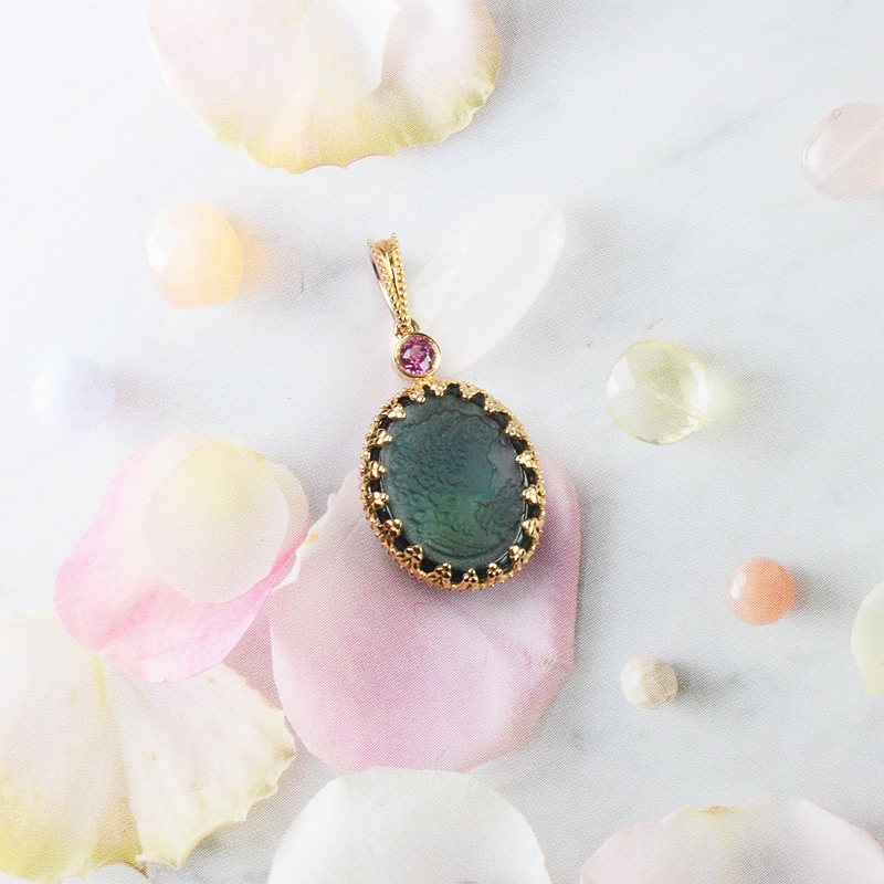 Near and Dear |Japanese Light extravagance Retro 18K gold Blue-green Tourmaline Goddess Pendant Excludingin the Jewelry/Diamond/Jade/Gold , K gold jewelry, Choker category - from Buy2taobao.com to provide professional Taobao agent buy service