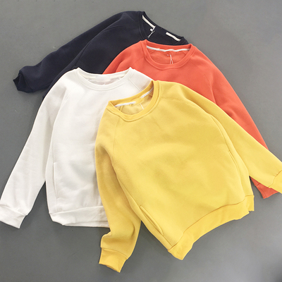 韩版秋冬季女纯色加绒加厚宽松纯棉卫衣外套绒