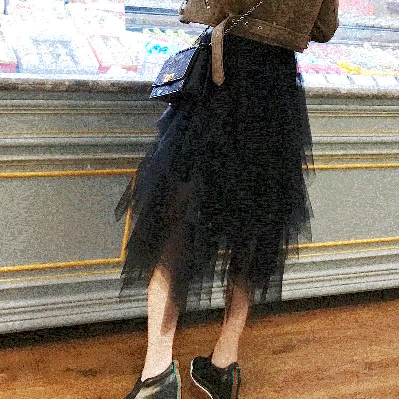 2018春装高腰百搭不规则网纱裙半身裙女装中长款新品腰松紧蓬高腰在类目 女装/女士精品, 半身裙中 - 来自Buy2taobao.com提供专业的淘宝代购服务