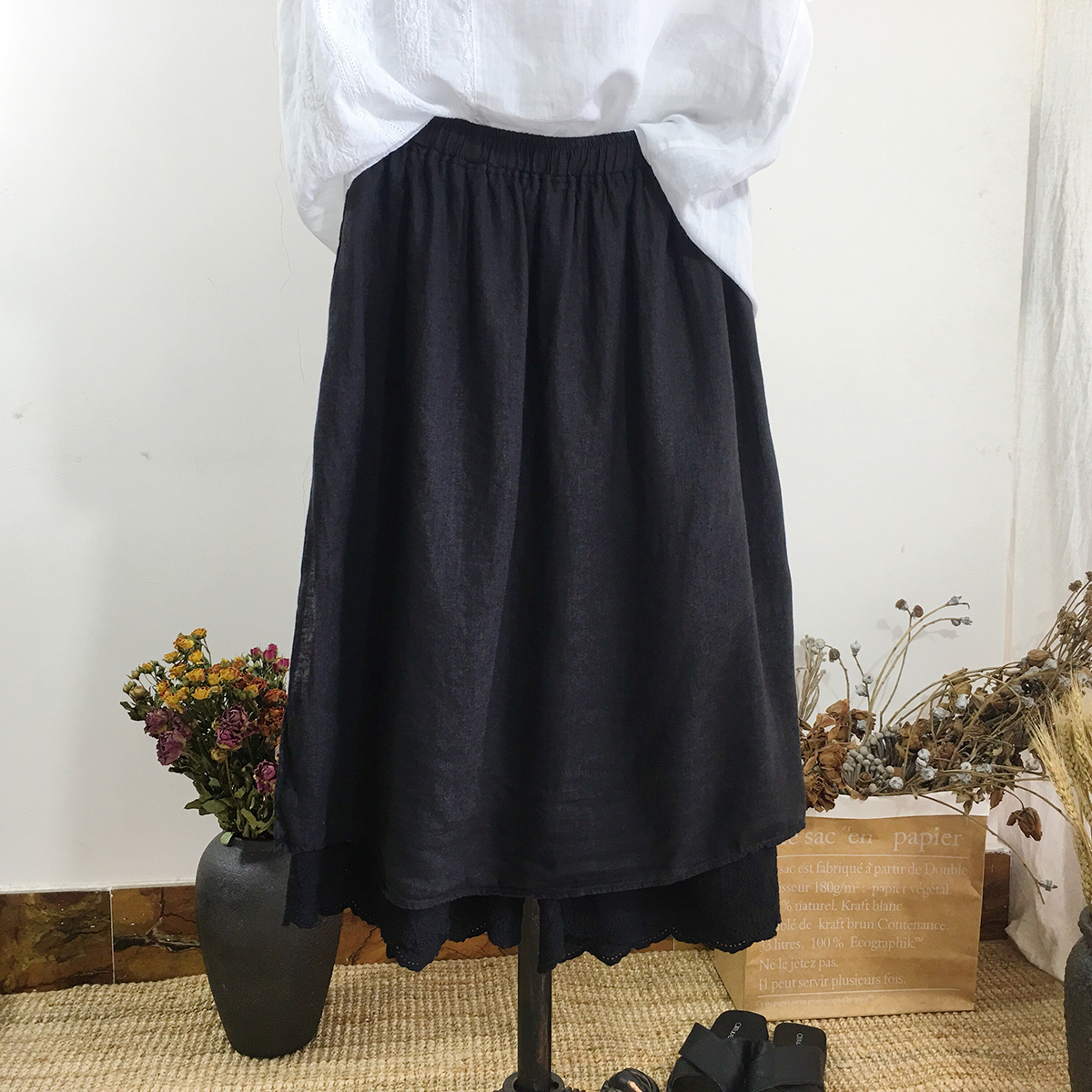 ED iqyipai Summer wear new pattern Cotton and hemp literature Retro False two Embroidery lace Wide leg pants Mosaic skirtin the Women's clothing/Boutique , Skirts category - from Buy2taobao.com to provide professional Taobao agent buy service
