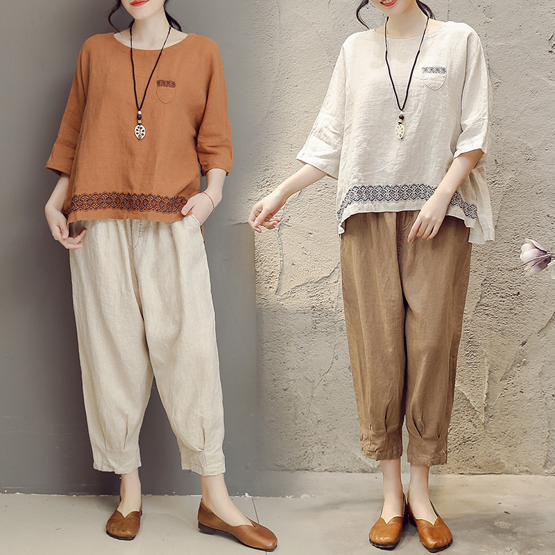 棉麻套装女两件套夏文艺复古休闲亚麻夏季妈妈装中国风民族风女装|msdalam kategori Butik wanita / wanita, menetapkan/pakaian seragam pelajar/seragam kerja, pakej lain - dari Buy2taobao.com untuk memberikan perkhidmatan ejen Taobao profesional membeli