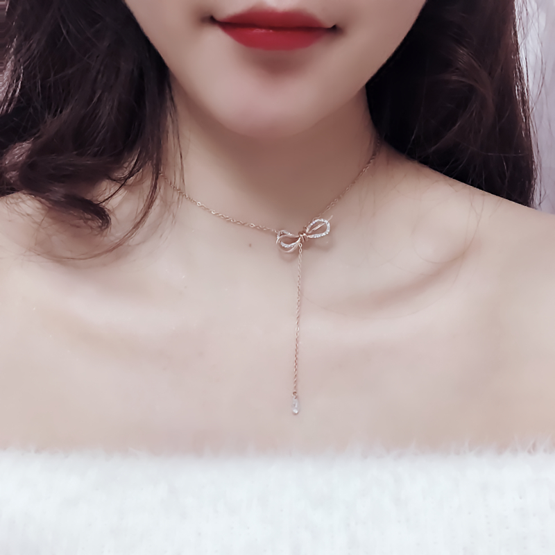 S925纯银新款蝴蝶结流苏女项链双色短款锁骨链潮气质性感水晶颈链在类目 饰品/流行首饰/时尚饰品新, 项链中 - 来自Buy2taobao.com提供专业的淘宝代购服务