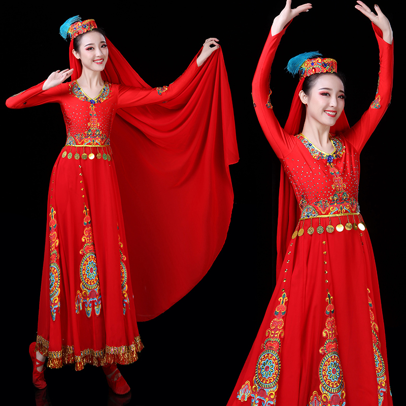 新款新疆舞服装女演出服维吾尔族大摆裙亮片少数民族舞蹈服装成人|ruв категории Женская одежда, костюм/национальная одежда/театр костюм, национальная одежда/этап погрузки - от Buy2taobao.com для оказания профессиональной услуги покупки агента Taobao