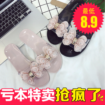 山茶花果冻凉拖鞋女夏防水花朵室外凉拖沙滩鞋水晶凉鞋女平底一字