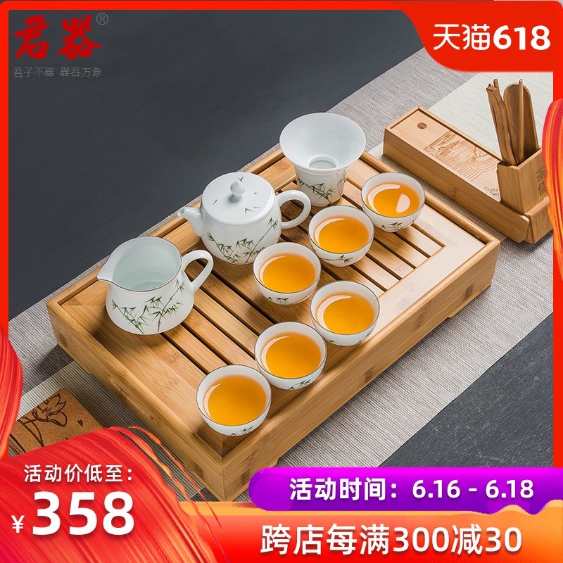 君器 精美手绘功夫茶具套装 整套盖碗茶杯陶瓷茶壶套组青花瓷器在类目 餐饮具, 茶具, 功夫茶具中 - 来自Buy2taobao.com提供专业的淘宝代购服务