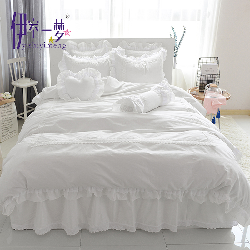 Korean lace Four piece suit Cotton The bed Supplies Six piece set Bed skirt Quilt cover Set of parts 1.8 Rice pure cottonin the Bedclothes , Bedding Sets/Family of four/Multiple sets of category - from Buy2taobao.com to provide professional Taobao agent buy service