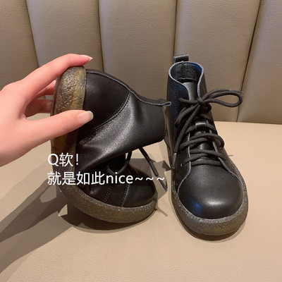 鹿得丝RODESKO秋冬马丁靴女真皮软底果冻鞋复古圆头平底六孔短靴