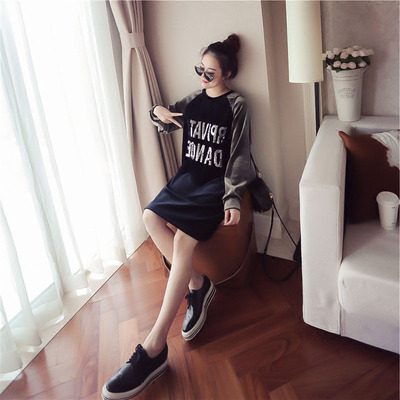 加大码2017冬季新款韩版加绒加厚宽松显瘦中长款T恤金丝绒卫衣女