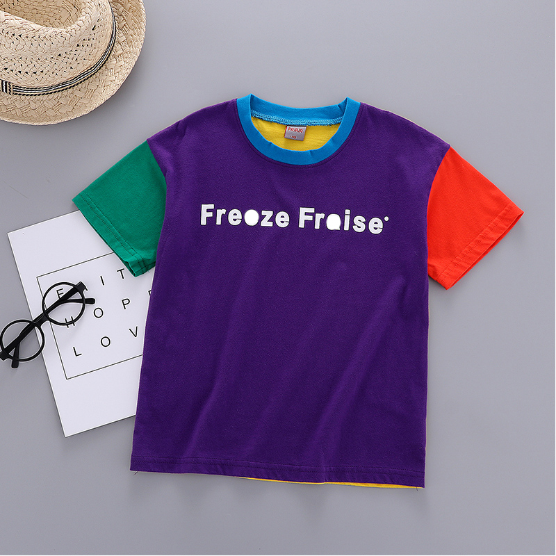 Papaya 2019 new pattern Boy Color matching Short sleeved T-shirt pure cotton Children's clothing T-shirts Short sleeved children Korean Edition Chinese childin the Children/Baby/Family fitted , T-shirt category - from Buy2taobao.com to provide professional Taobao agent buy service