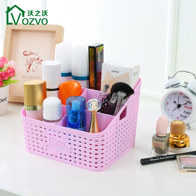 大号仿藤编桌面化妆品收纳盒梳妆台杂物文具遥控器整理盒宿舍神器