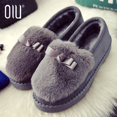 棉鞋女秋冬季2017新款学生保暖加绒韩版女鞋毛毛鞋平底百搭豆豆鞋