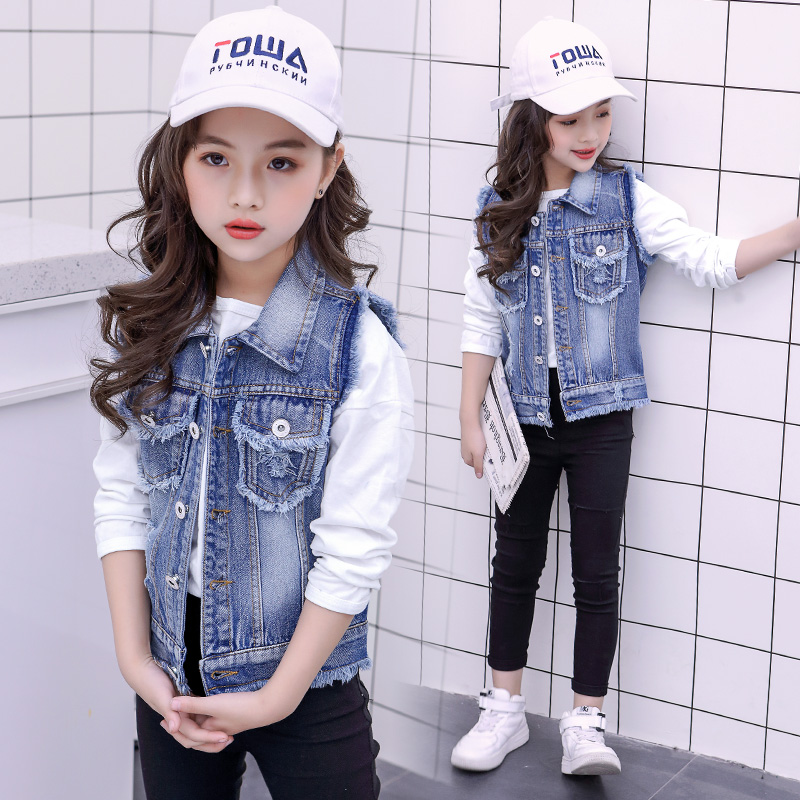 girl Vest Western style spring clothes 2019 new pattern Vest Big Kids Cardigan waistcoat Denim vestin the Children/Baby/Family fitted , Vest category - from Buy2taobao.com to provide professional Taobao agent buy service