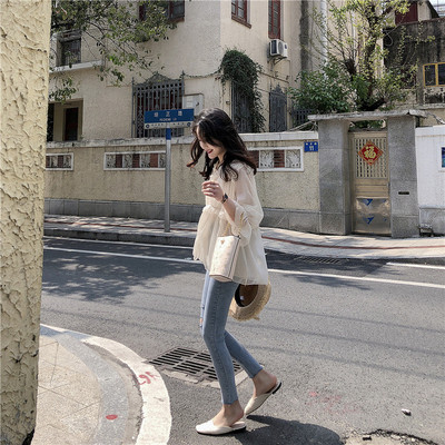 雪纺衫女秋2019新款宽松洋气娃娃衫喇叭七分袖气质小衫很仙的上衣