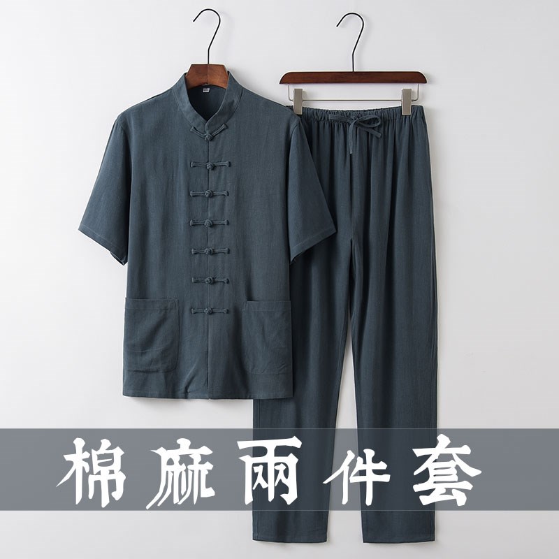 中国风棉麻汉服唐装男青年套装夏季短袖禅修服中式男装亚麻居士服|ruв категории Мужская одежда, национальная одежда - от Buy2taobao.com для оказания профессиональной услуги покупки агента Taobao