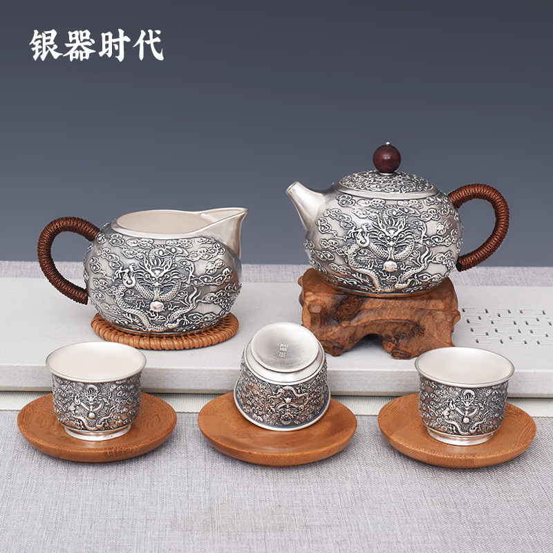 银器时代银茶具套装银茶壶纯银999手工云龙家用送礼纯银功夫茶具8|msdalam kategori pinggan mangkuk, set teh, Kung Fu teh - dari Buy2taobao.com untuk memberikan perkhidmatan ejen Taobao profesional membeli